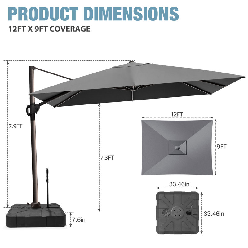 Parasol excentré en porte-à-faux 145 po x 104 po avec base Easy-Move | Mobilité d'une personne, Dark Grey