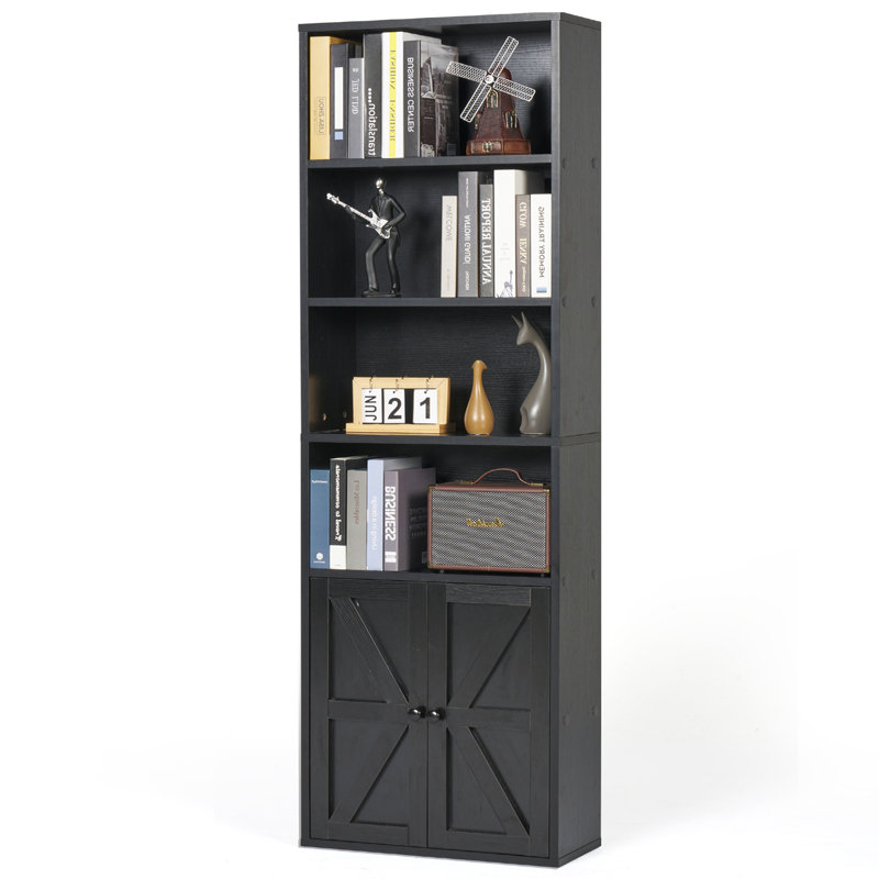 Bibliothèque de rangement avec portes Tiranke, Noir, (6 tablettes) H 71,2 po x l 21,8 po x P 9,3 po