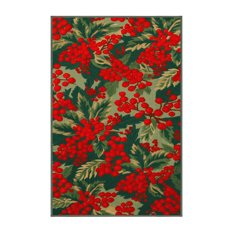 Tapis vert botanique lavable à la machine, Rectangle 7 pi x 9 pi