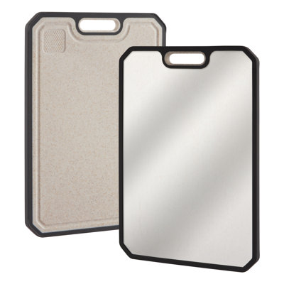Superior 304 Stainless Steel Cutting Board for Kitchen – Double-Sided, Deep Juice Groove, Handle, Dishwasher Safe – Durable Stainless Steel, Large 15" x 10.5" Chopping Board