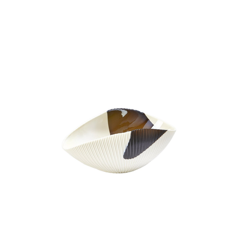Bol plissé - Rayures bronze, H 5 po x l 11,5 po x P 6,25 po
