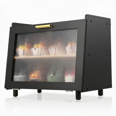 Boîte à pain en bambou à 2 niveaux avec fenêtre en acrylique et couvercle magnétique – Rangement de comptoir pour pains, bagels et viennoiseries