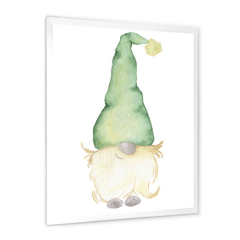«Cute Christmas Gnome in Green Hat», reproduction sur toile, H 32 po x l 16 po x P 1 po, Cadre photo blanc