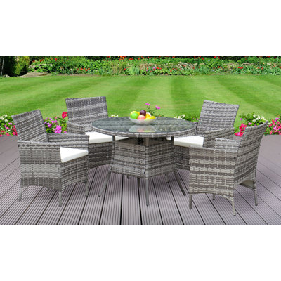Ballast 4 - Person Wicker Patio Dining Set with Round Table , Cushions Included