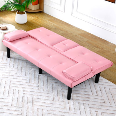 Le canapé-lit multifonctionnel en PVC rose de 67 pouces, avec un design pliable et porte-gobelet, le rend extrêmement pratique pour transformer le salon en chambre d'amis