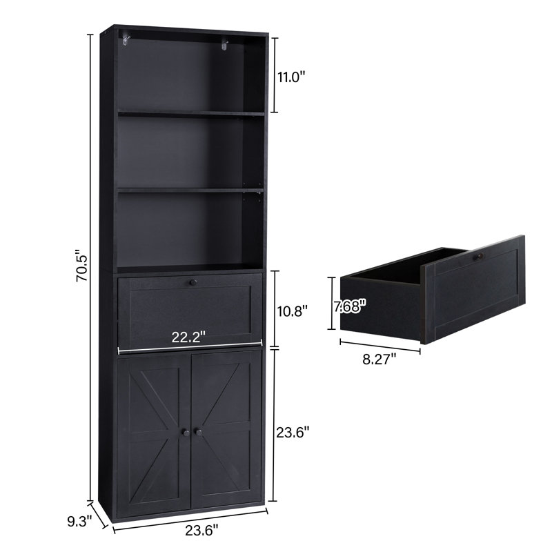 Black Ghore With 3-Layer 1-Drawer 2-Door 70.86in.H