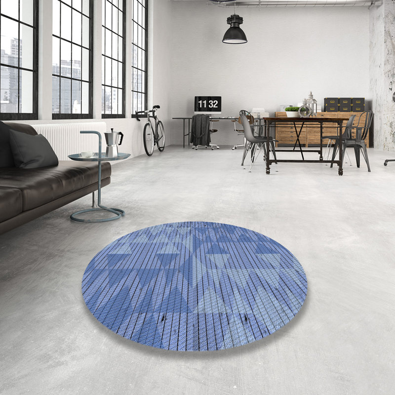 Bleu géométrique Tapis décoratif, Rond 6 pi