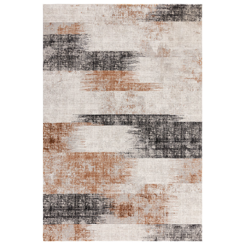 Abrienne Soft Lines Orange/Grey/Black Rug, Rectangle 160 x 230cm