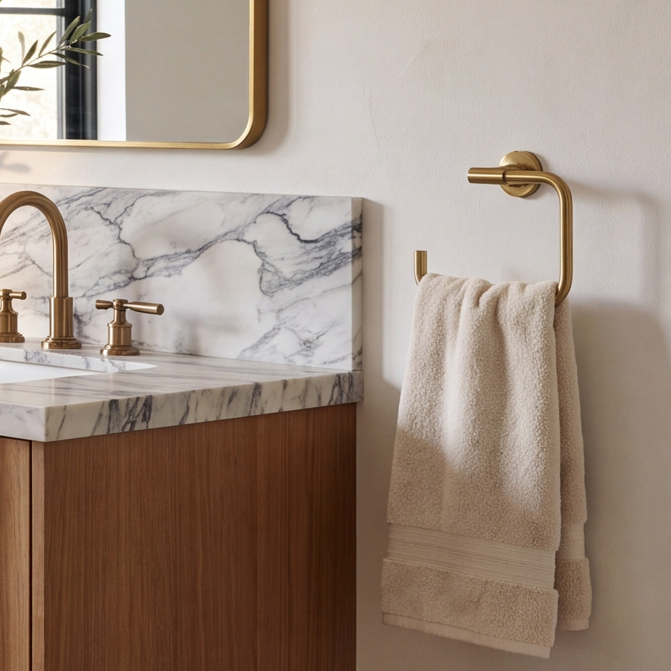 Purist Wall-Mounted Towel Ring, Vibrant Brushed Moderne Brass