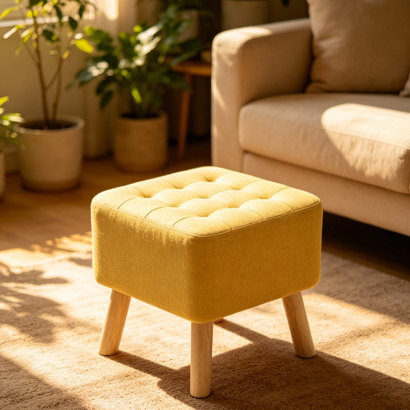 Linen Upholstered Bench, Yellow