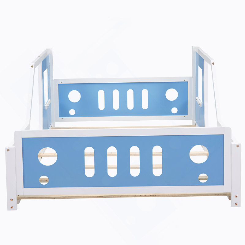 Lit plateforme classique avec roulettes en forme de voiture, Bleu