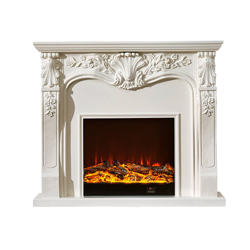 American-style simulated flame fireplace, White