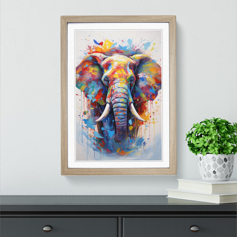 Elephant - Framed Print, 34cm H x 25cm W, Oak Framed