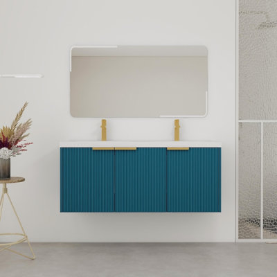Wall Mounted Bathroom Vanity with Resin Double Sink and Soft-Close Doors, Ideal for Spacious Bathroom Storage and Modern Decor
