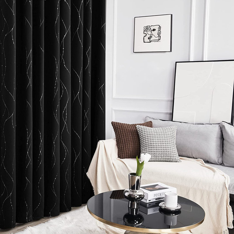 Flurin Room Darkening Curtain Pair, 52" W x 84" L, Black