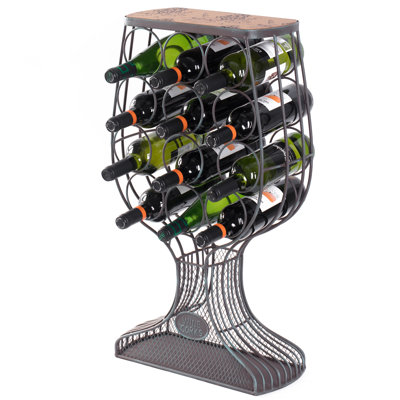 Vintage Decorative Wooden Metal Goblet Shaped Freestanding Wine Rack With Cork Holder,(Bronze)