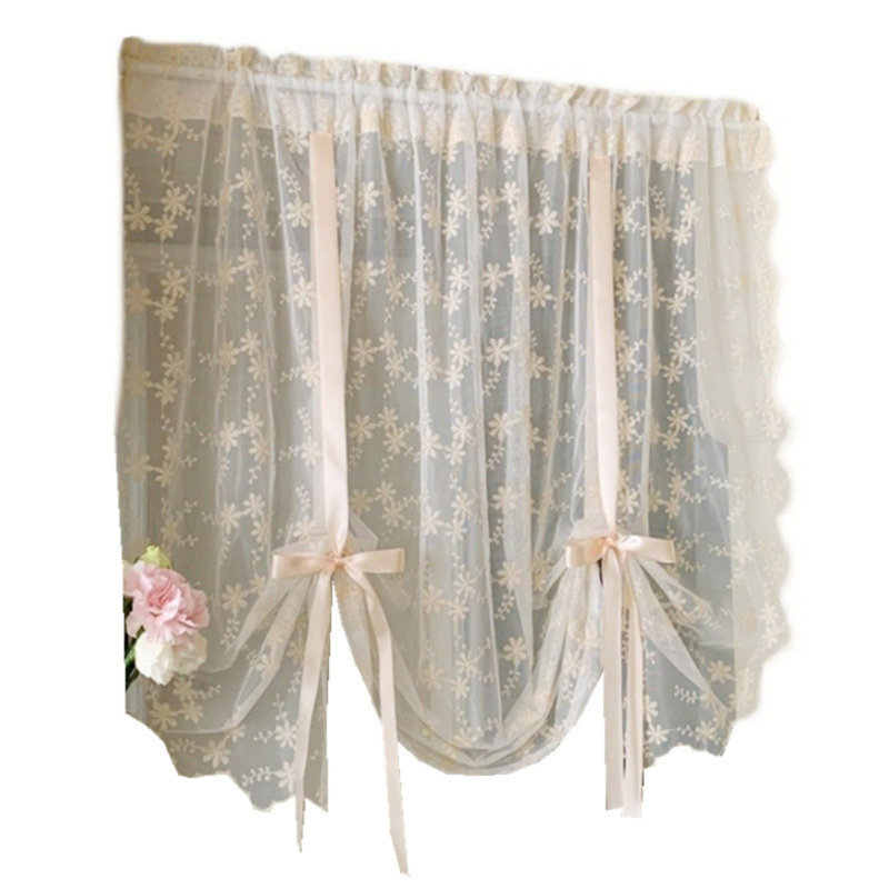Rideau en dentelle brodée à 1 panneau, fenêtre à dentelle avec passe-tringle avec passe-tringle simple et motif floral pour le décor de la cuisine et de la maison, l 125 po x H 150 cm