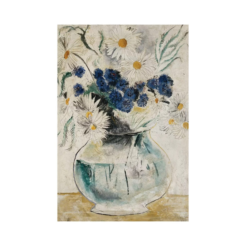 Daisies And Cornflowers In A Glass Bowl, 1927 by Christopher Wood - Wrapped Canvas Painting, 20.32 cm H x 30.48 cm W