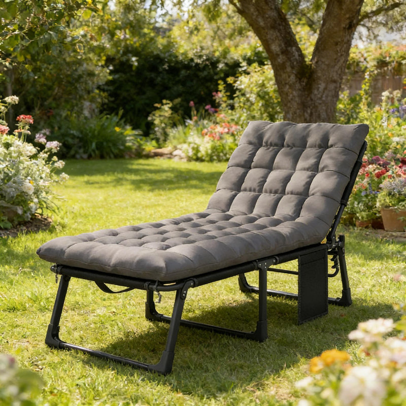 Tanning Chair,Backrest Recliner Chair,Outdoor Lounge Chair, Dark Gray, Dark Gray
