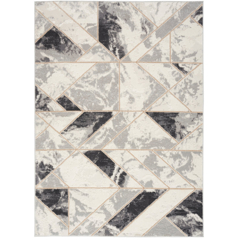 Whitfield Geometric Machine Made Power Loom Polyester Area Rug in Ivory, Rectangle 5'3" x 7'3"