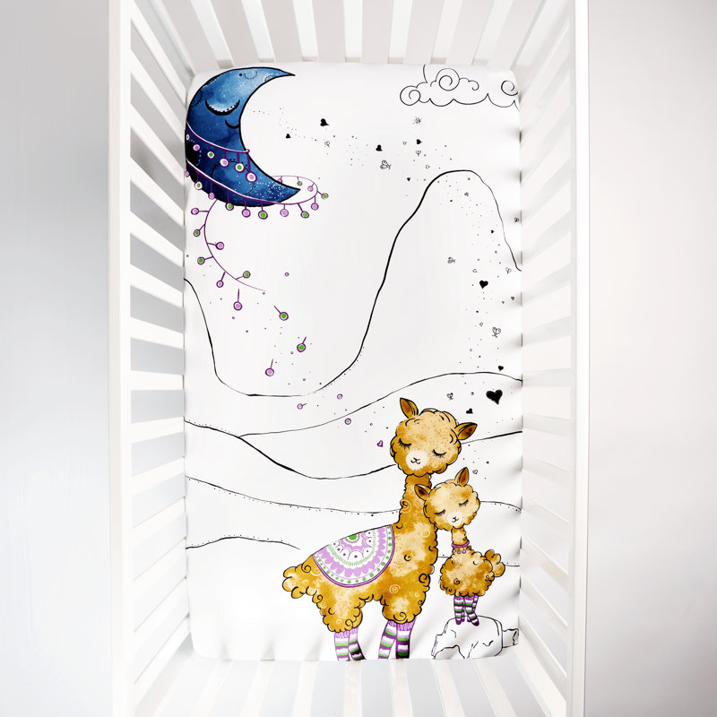 JumpOff Jo - Drap-housse pour lit de bébé, drap pour lit de bébé 100% coton super doux et respirant pour matelas de lit de bébé standard et lits pour tout-petits, 28 po x 52 po - Lama et maman