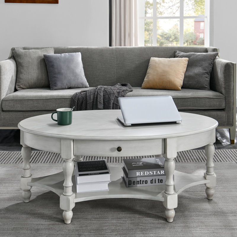 Table basse ovale avec rangement Bebi, Blanc ivoire