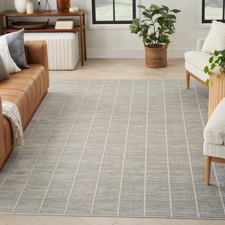 Ralee Solid Colour Machine Woven Polyester/Polypropylene Area Rug in Light Grey