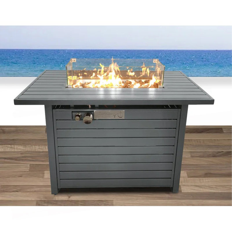 25'' H X 42'' W Steel Propane Outdoor Fire Pit Table With Lid