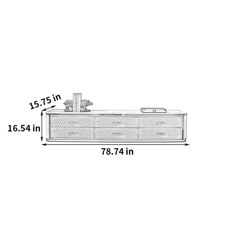 Meuble télé léger et luxueux, H 16,54 po x L 78,74 po x l 15,75 po