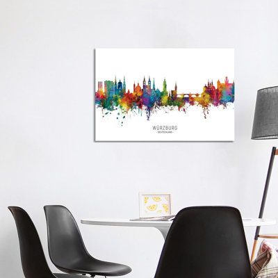 Wurzburg Deutschland Skyline City Name by Michael Tompsett - 1 Piece Wrapped Canvas Painting
