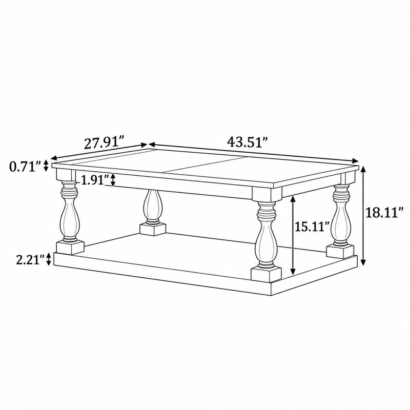 Table basse piédestal classique en placage de pin pour salon et salon, Black