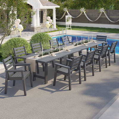 14- Piece Hdpe Outdoor Dining Table Set With Chairs & Umbrella Hole, Gray