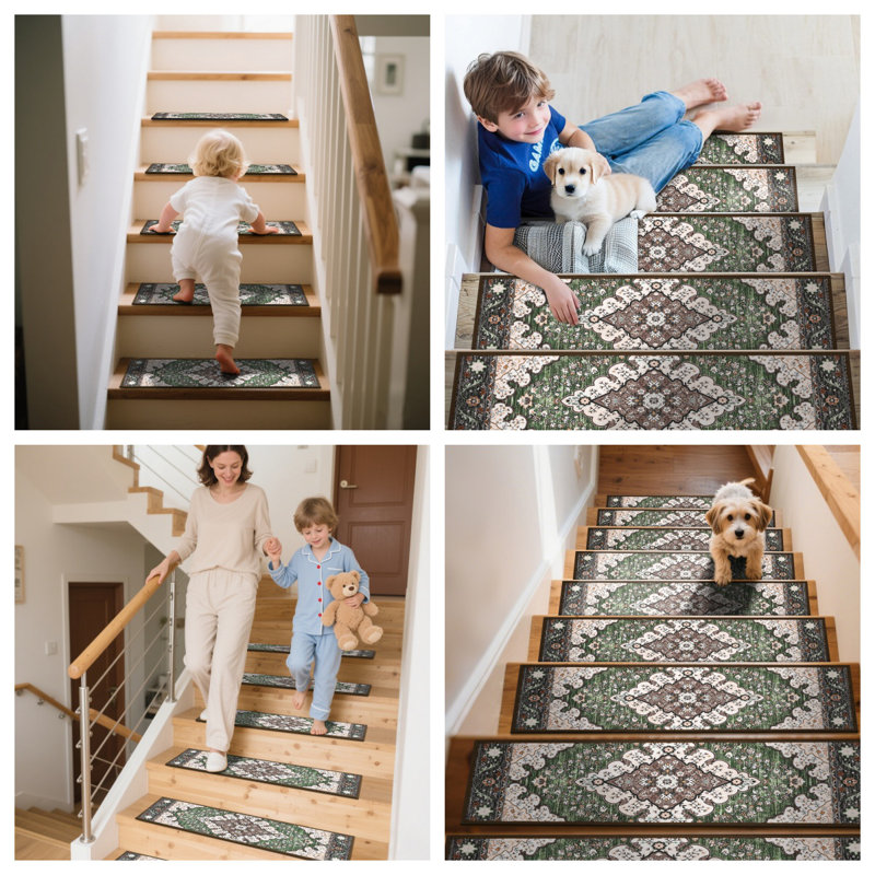 Tapis d'escalier antidérapant avec bande Chenille colorée, Vert