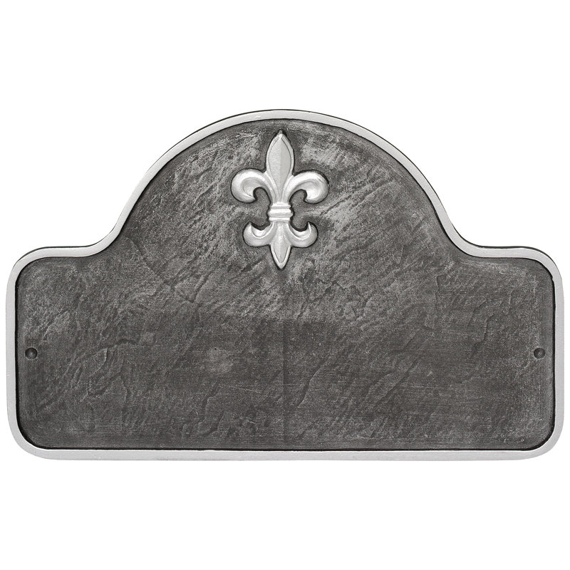 Plaque d'adresse à une ligne Fleur de Lis, Fer suédois / Argent, Oui