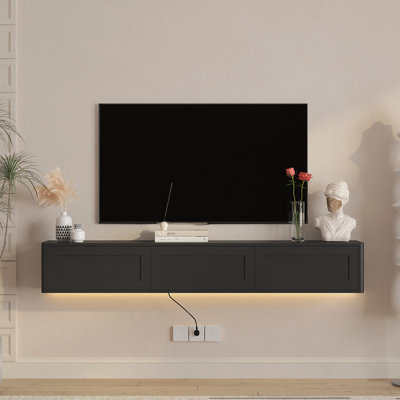 68.9" Wall Mounted TV For Tvs Up To 75'', Floating TV Stand With LED Lights & Power Outlet