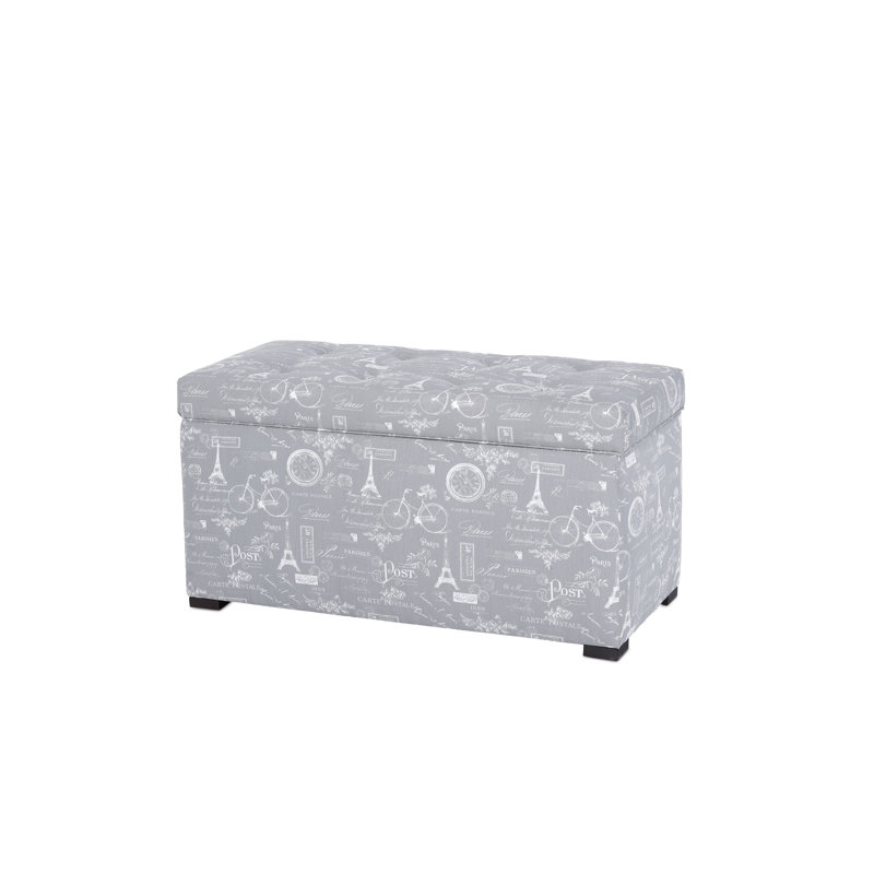 Birney Upholstered Storage Bench, Storm Twill/White/Gray