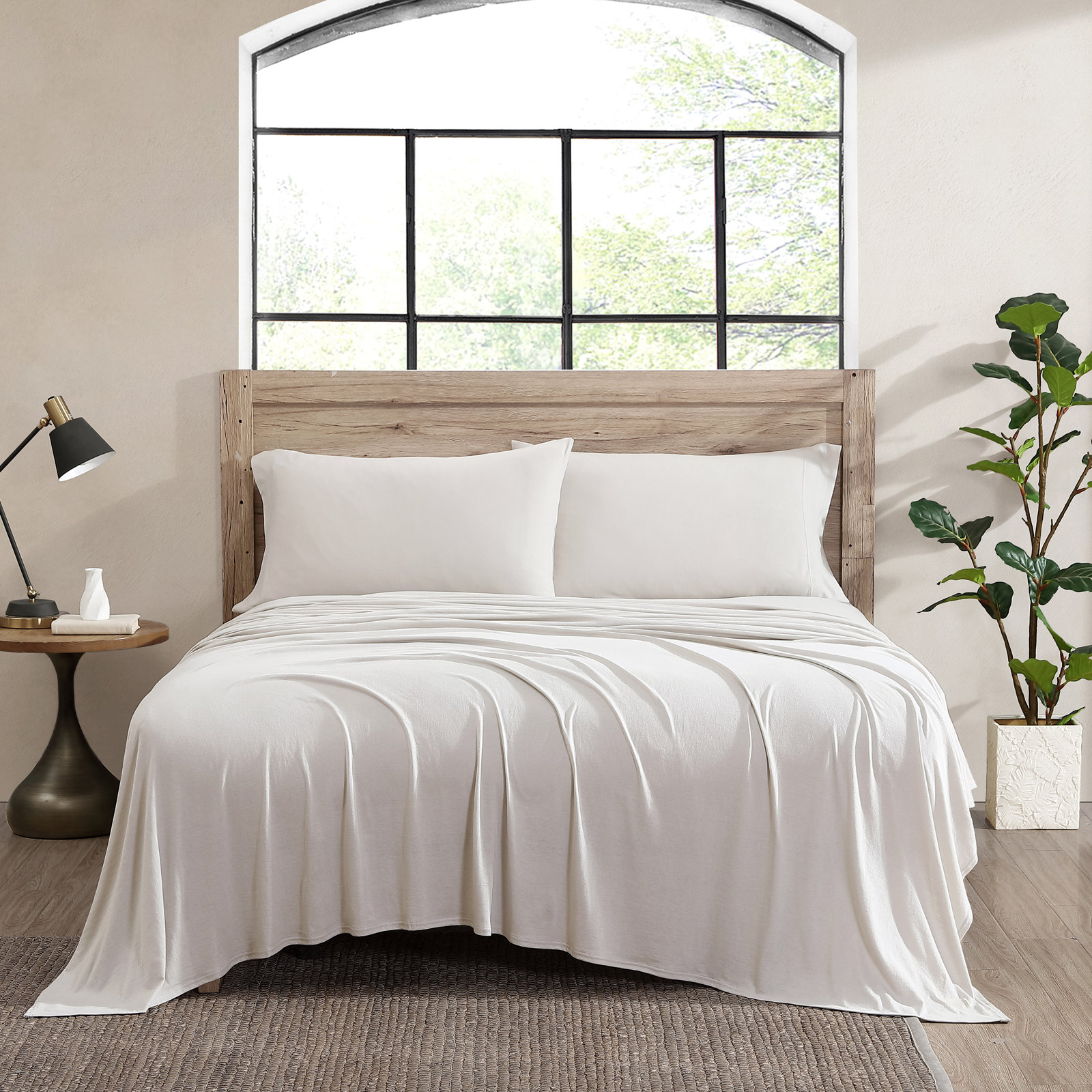 Cotton Blend Jersey Knit Sheet Set,  Egret, Twin