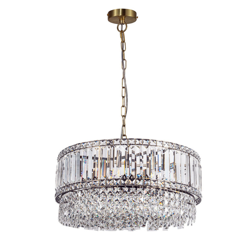 9 - Light Crystal Chandelier, Antique Brass, Antique Brass