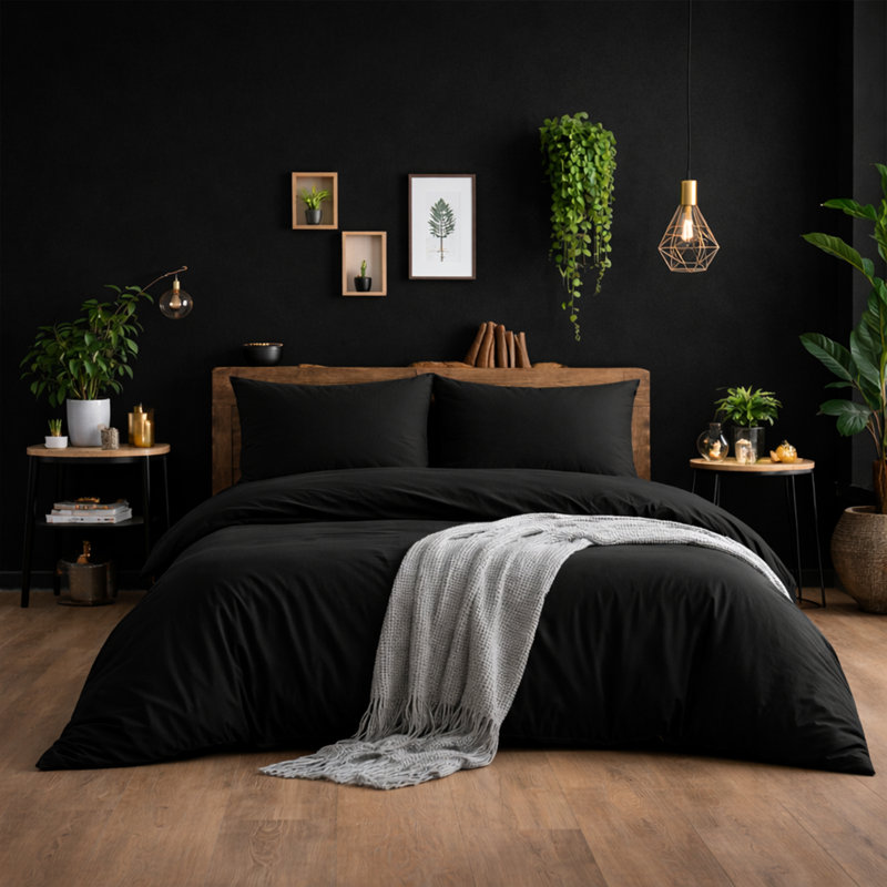 Ultra-Soft Microfiber Plain Duvet Cover Set with Matching Pillowcases - Everyday Bedding, Black
