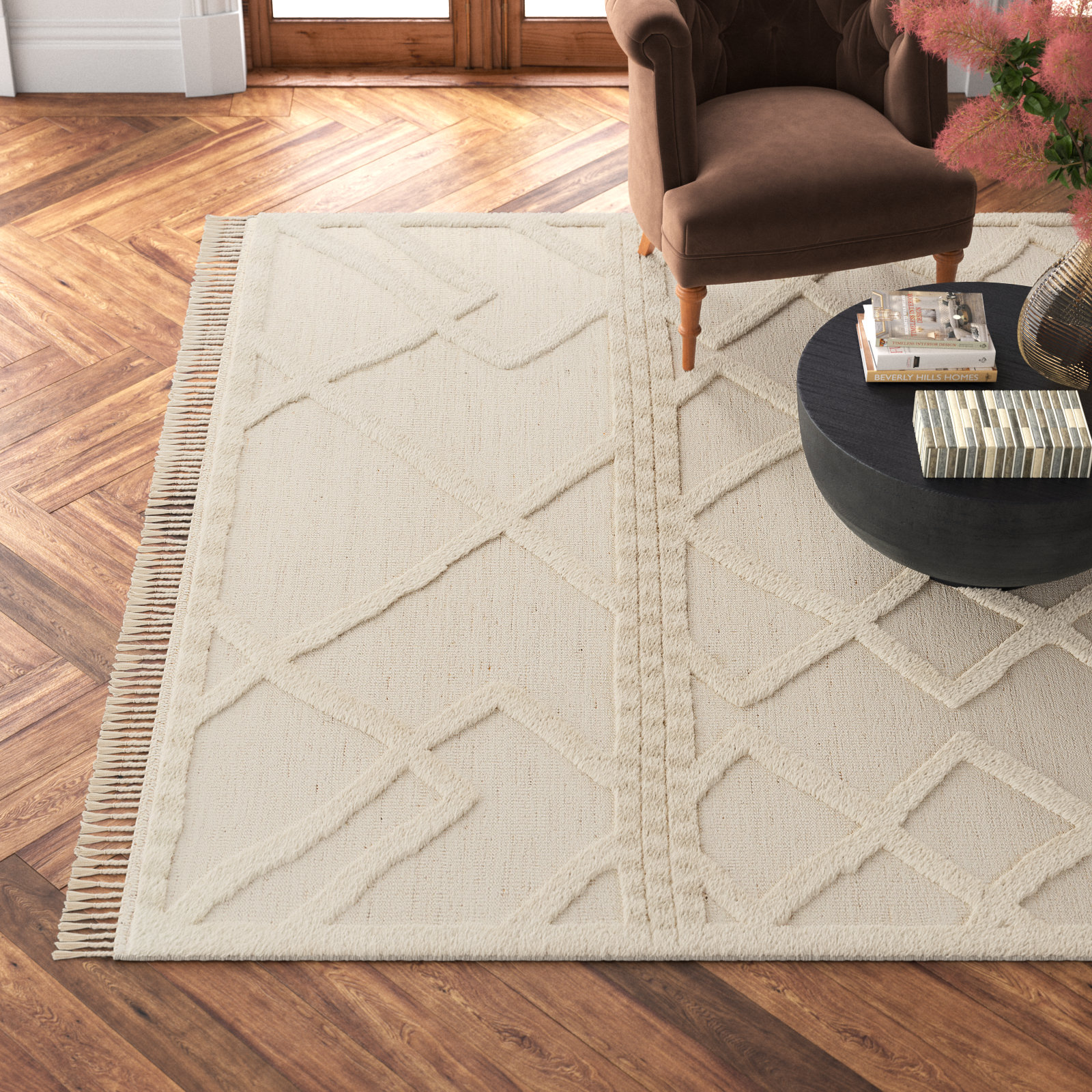 Leanna Hand-Knotted Beige Moroccan Rug, Rectangle 5' x 7'6"
