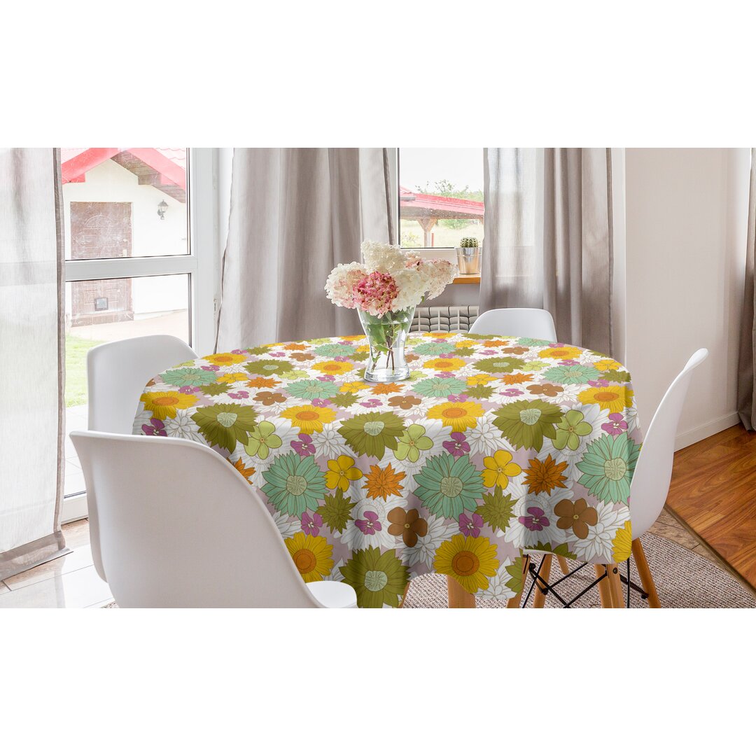 Runde Tischdecke, Retro Frische Nature Theme, Blume, Mehrfarbig