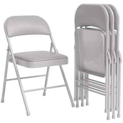 4-Pack Folding Chairs with Padded Seat & Back, Heavy Duty Stackable Metal Frame, 350lb Capacity, Portable for Indoor & Outdoor Events, Office, Home, Grey