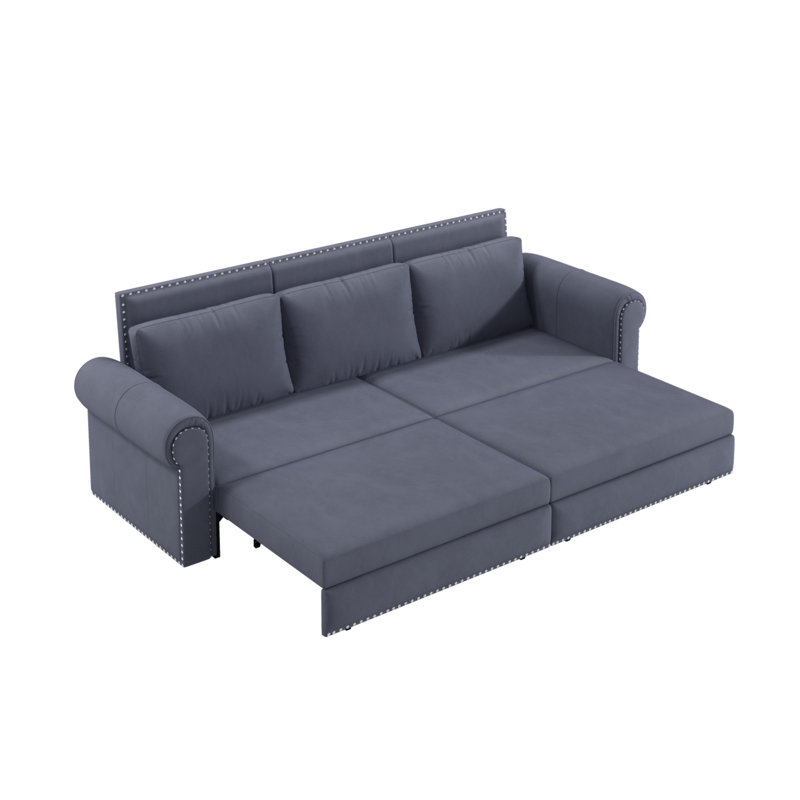 Chesterfield Sofa,93.7" King Pull Out Sofa Bed, 3-In-1 Convertible Sleeper Sofa With Nailhead Trim & Rolled Arm,Multi-Functional Sofa Bed For Living Room,Bedroom,Apartment,Office