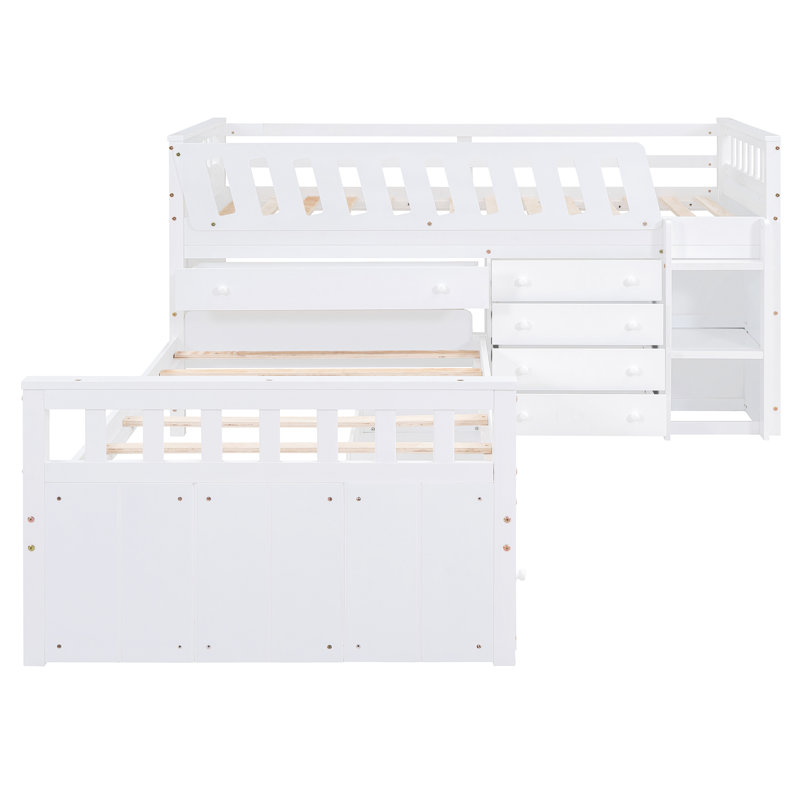 Lit mezzanine simple et lit plateforme - 7 tiroirs, blanc pour une chambre simplifiée et avec tiroirs de rangement spacieux