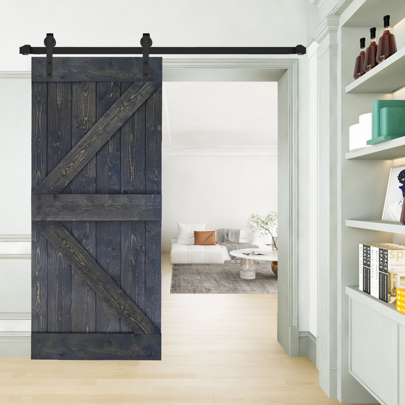 Porte de grange coulissante en bois massif de style K sans trousse de quincaillerie (dalle de porte seulement) - Assemblage requis