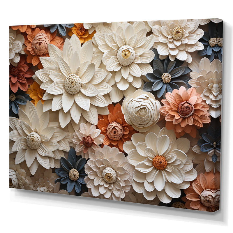 Minimalisme beige, collage Zinnias sur toile, Toile tendue, H 12 po x l 20 po x P 1 po