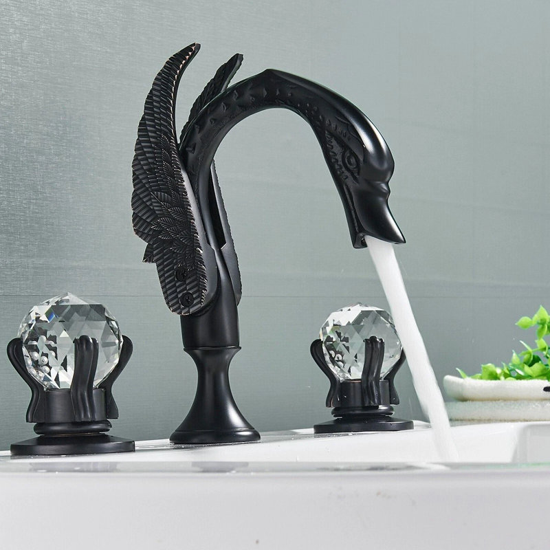 Robinet de lavabo de salle de bain à 3 trous avec robinet de lavabo noir Swan