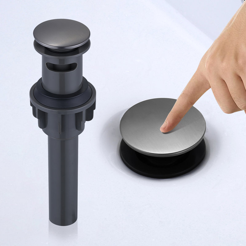Pop-Up Bathroom Sink Drain with Overflow, Gray
