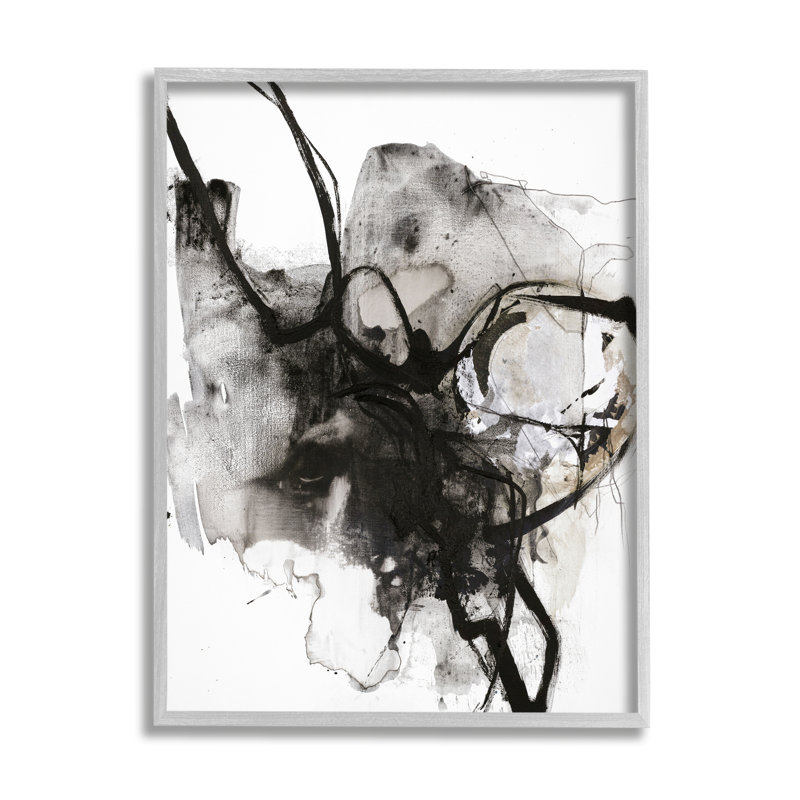 Encre, éclaboussures d'encre, mouvement chaotique, mouvement noir, brun, estampe numérique encadrée, art texturé par Fabrikken