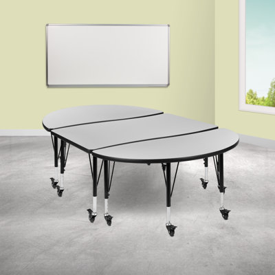 Goddard 3 Mobile Piece 76" Oval Wave Flexible Grey Adjustable Activity Table Set